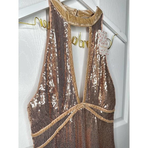 Free People Film Noir Sequined A-Line Party Dress in Gold Rose Size 4 NEW - Picture 12 of 12